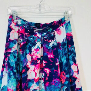Cynthia Rowley Skater Skirt Small Pink Watercolor Pleats Pockets Above Knee